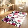 Floral Garden Theme Crystal Velvet Rug Personalized Custom Name Text Soft Floor Mat Home Decor