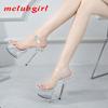 34 -43 Summer Sexy Super High Heels 15cm Stiletto Waterproof Platform Sandals Transparent Crystal Wedding Shoes Lfd