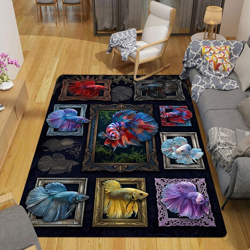 Betta Fish Art Pattern Rug Floor Mat for Living Room or Bedroom Soft and Comfortable Carpet a Gift for Birthday and Holiday.