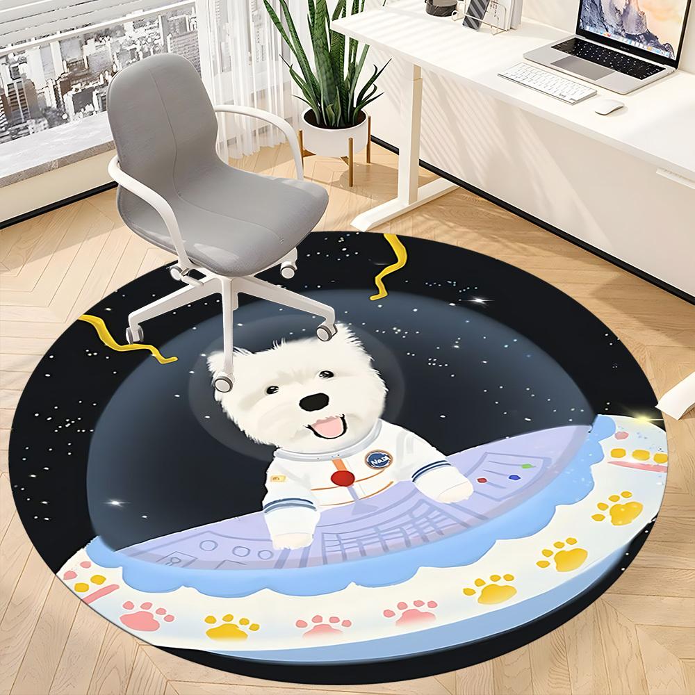 1PC Space Pup Office Round Area Rug, Mat Suitable ForOffice, Under Office Chairs Bedroom Living Room Home Decor, Room Deco