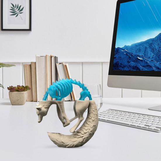 3D Printed Fox Ornament Half Skeleton Half Flesh Curled-up Fox Figurine Artistic Fox Statue Collectible for Table Shelf Decoration