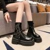 Retro Platform Leather Metal-decorated Women's Motorcycle Boots Designer Soft-soled Women Shoes Fashion  Ankle Boots Female