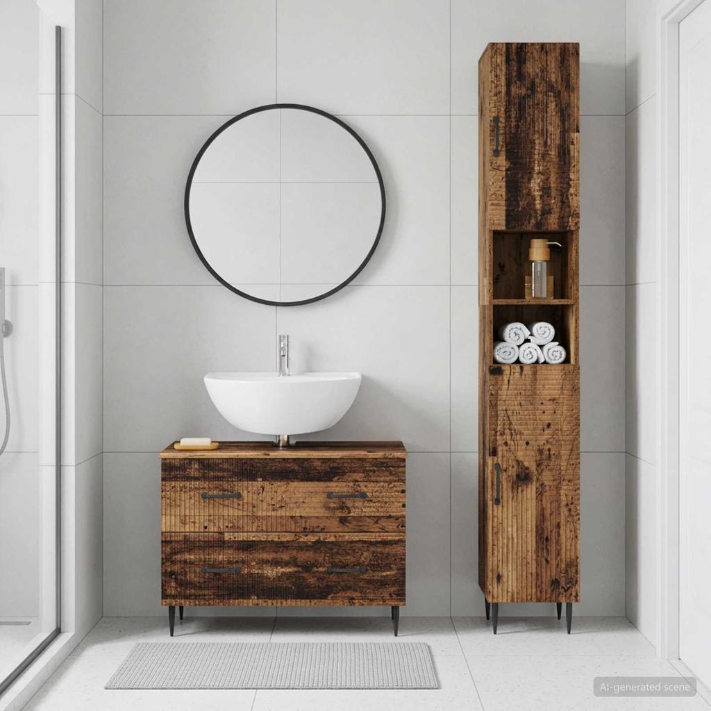 2 Piece Bathroom Cabinet Set HAARLEM Reclaimed Wood Particleboard