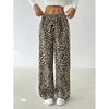 Уличный стиль, прямые повседневные брюки для женщин, универсальные брюки с леопардовым принтом, длинные брюки с широкими штанинами