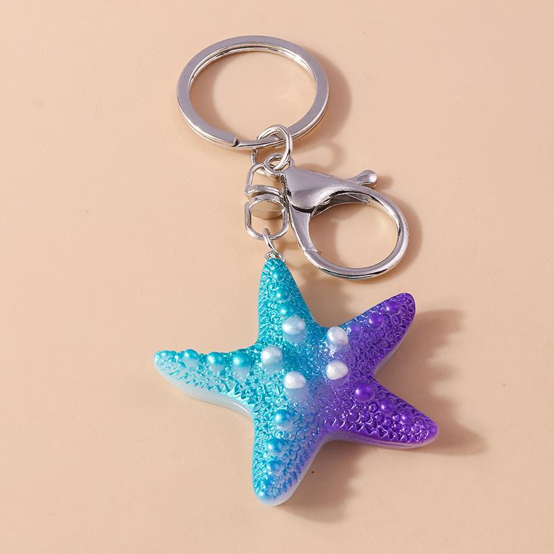 Fashion Summer Beach Starfish Keychain Women Girls Marine Life Key Ring Pendants for Handbag Decor DIY Handmade Jewelry Gifts