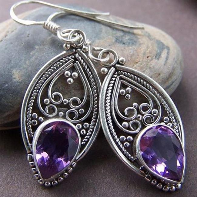 Винтажные фиолетовые серьги-капли с цирконом для женщин, ювелирные изделия с висячими серьгами