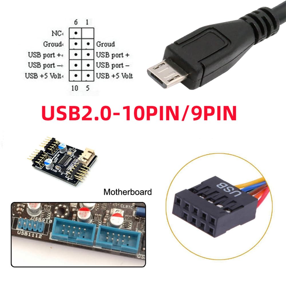 Xiwai Адаптер-удлинитель USB-разъема материнской платы на Micro USB для мини-монитора, сенсорной панели, камеры 2.0 9-контактный 10-контактный 5-контактный кабель, 1,65 фута/50 см,