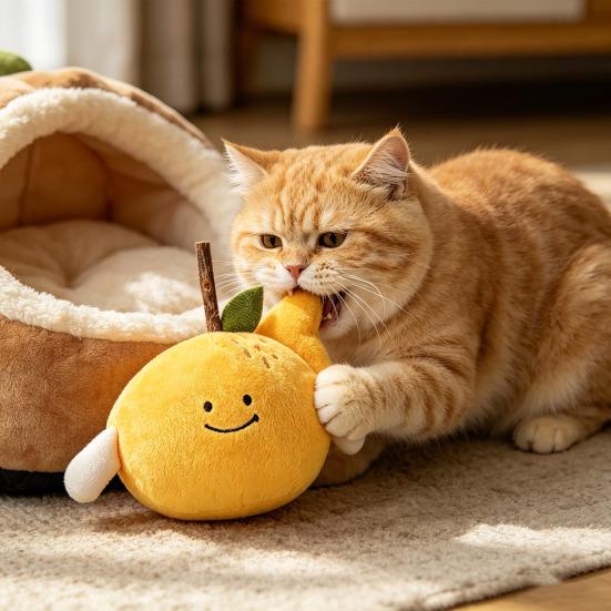 Игрушка для питомца со встроенной шуршащей бумагой, мягкая плюшевая, устойчивая к укусам, прорезыватель, милая форма фрукта, интерактивная жевательная игрушка для кошек и собак
