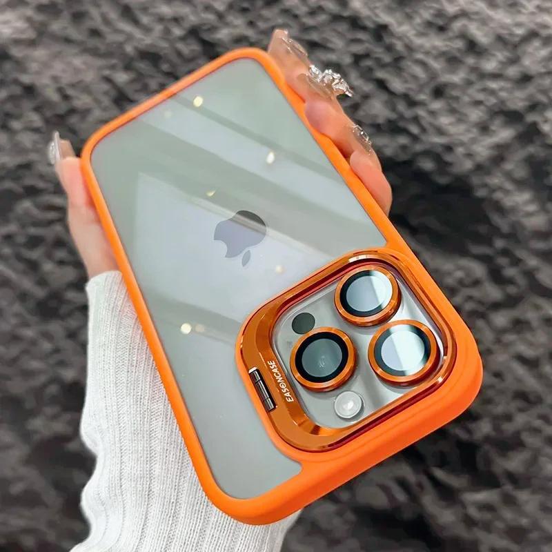 Прозрачный чехол для телефона с металлическим кольцом-подставкой для IPhone 16 15 14 13 12 11 Pro Max Plus Защита стекла камеры Прозрачная крышка