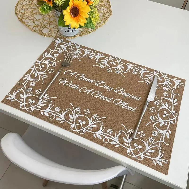 Джутовый ПВХ Плейсмат Квадратный Имитация Пеньки Ретро Изоляционная Подкладка Скандинавский Моющийся Плетеный Коврик для Еды Плейсмат для Декора Обеденного Стола Подкладка