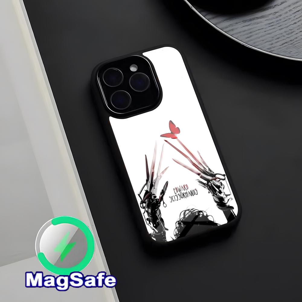 Retro Edward Scissorhands Phone Case Magnetic Glass Case For IPhone 17 Pro Max 16 15 14 13 11 Pro Max Plus Phone Case