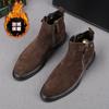 Модные мужские ботинки челси из натуральной кожи, в британском стиле, из замши, мужская обувь осень-зима, из коровьей кожи и замши, мужские ботинки