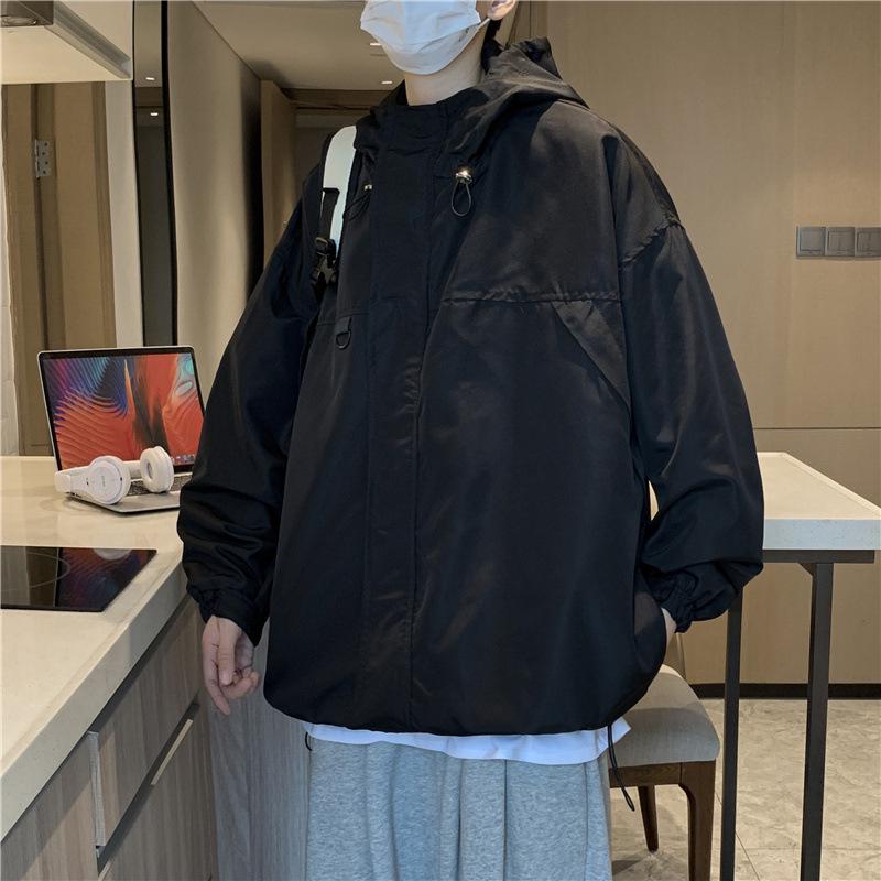 Мужская бейсбольная куртка в стиле ретро: С капюшоном, Свободный крой, Повседневный, Однотонный для весны/осени