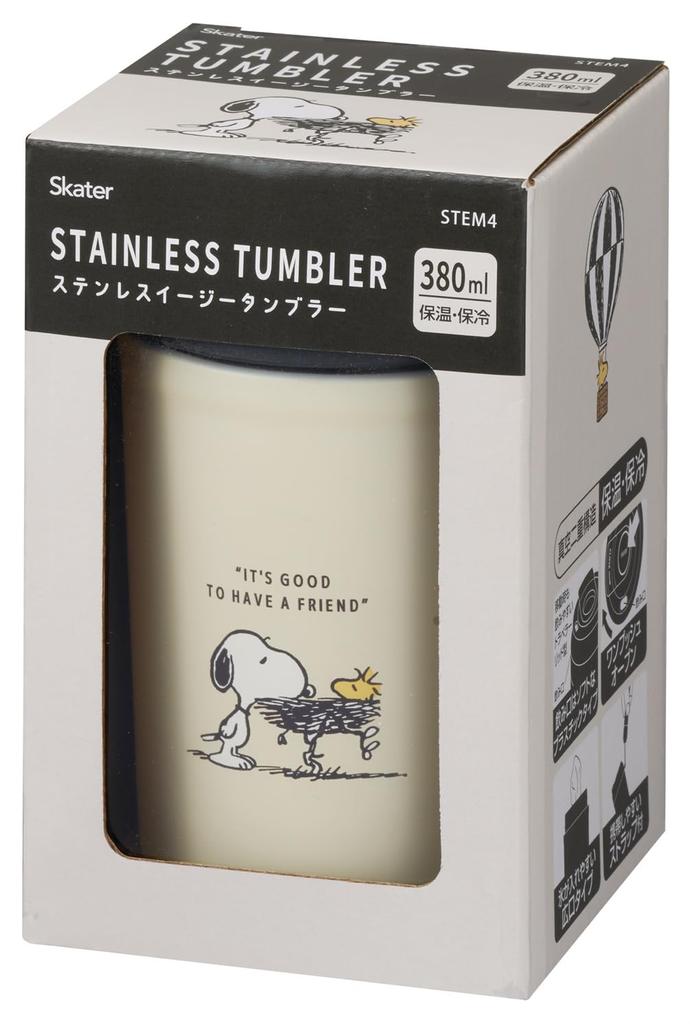 Skater Легкий тамблер из нержавеющей стали с двойными стенками и вакуумной изоляцией Snoopy 380 мл, Термо/холодоизоляция, Стена, Значок, STEM4-A