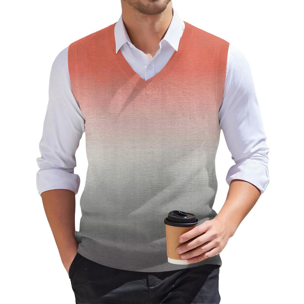 Мужской модный принтованный V-образный вырез без рукавов трикотажный пуловер