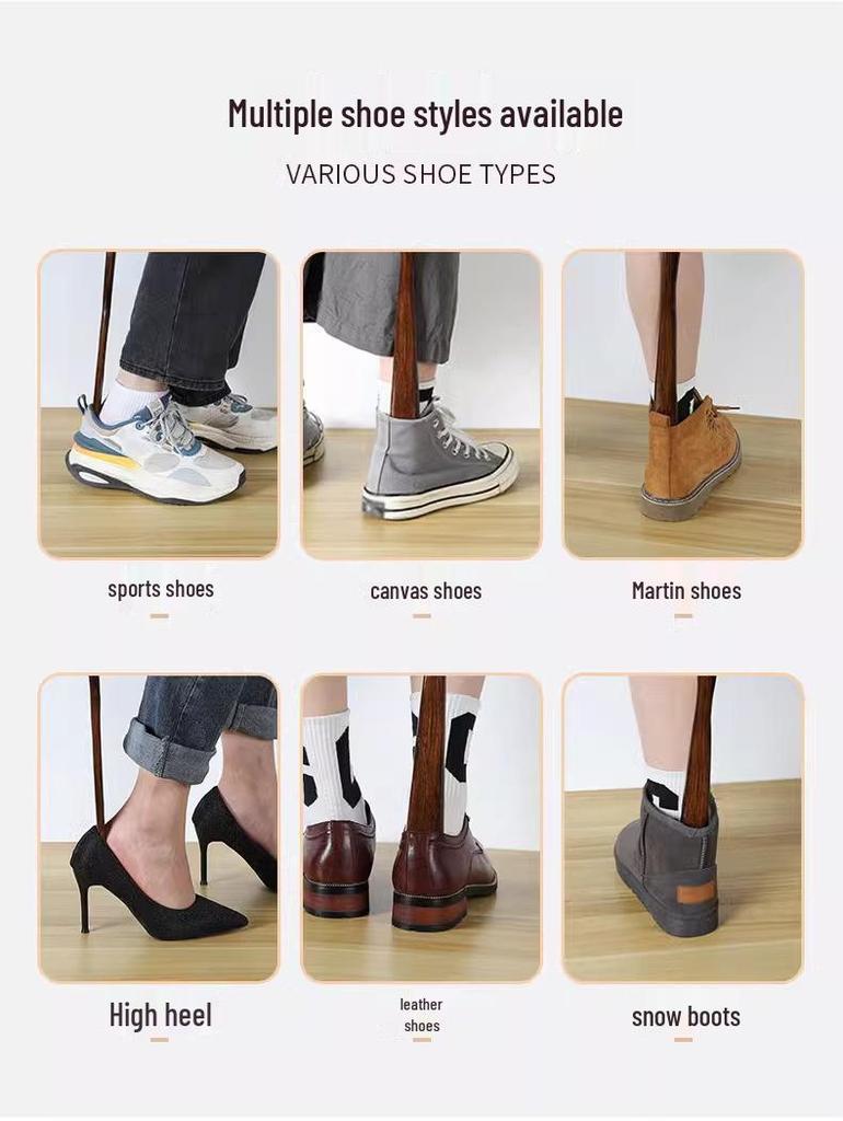 Long-Handle Solid Wood Shoehorn for Easy Shoe-Wear - Ideal for Pregnant Women and Seniors