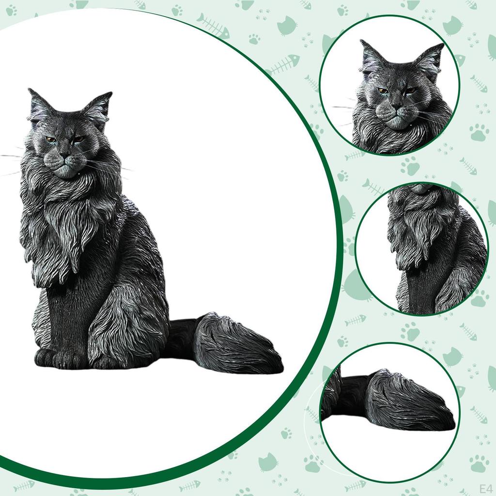 Фигурка кота мейн-куна, украшение для газона, компактная реалистичная скульптура, смола, статуя животного для двора