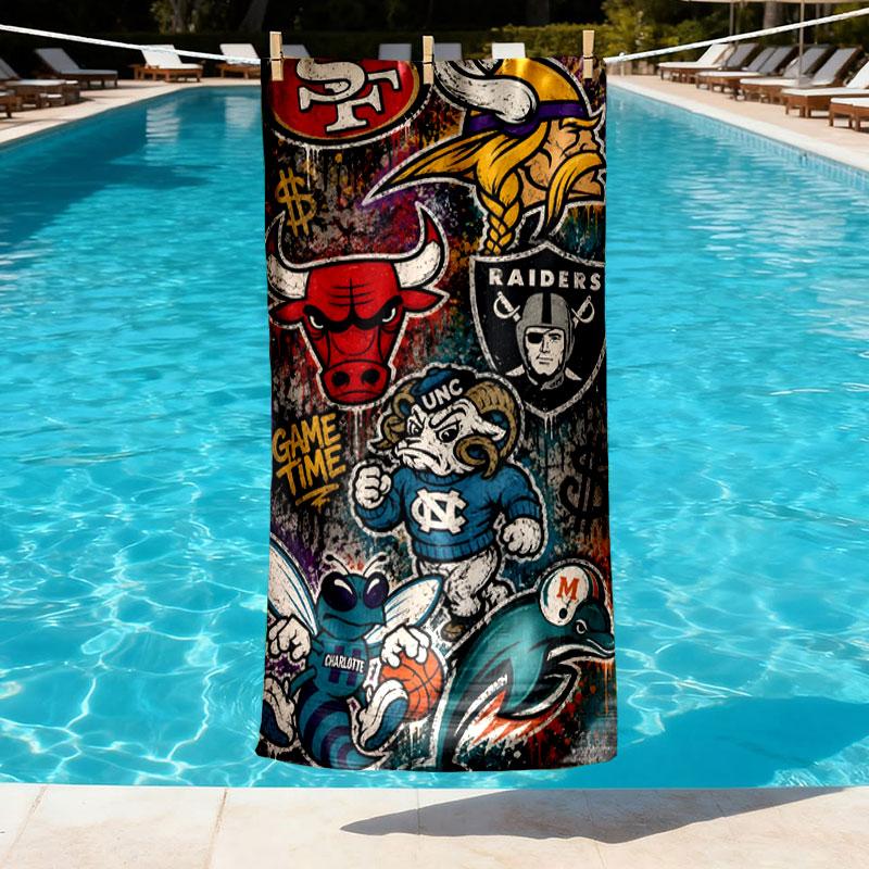NFL Print Beach Towel Design, Soft, Lightweight. for Home Bathroom, Spa, Pool, Yoga, Surfing, Camping, Gift for Family, Friend