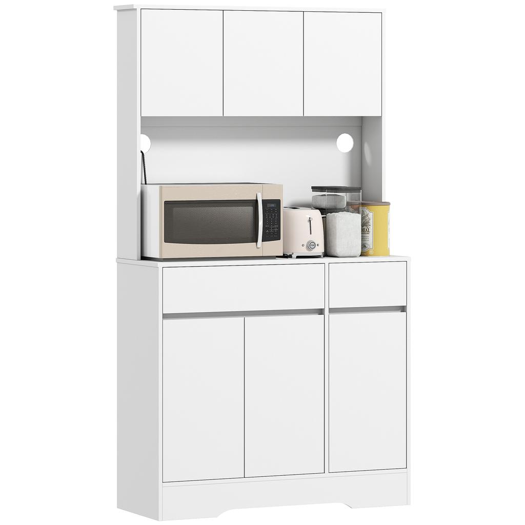 Kitchen Cabinet with Open Worktop, 6 Cabinet Doors, 2 Drawers, Adjustable Shelves, Cable Holes, Chipboard, White