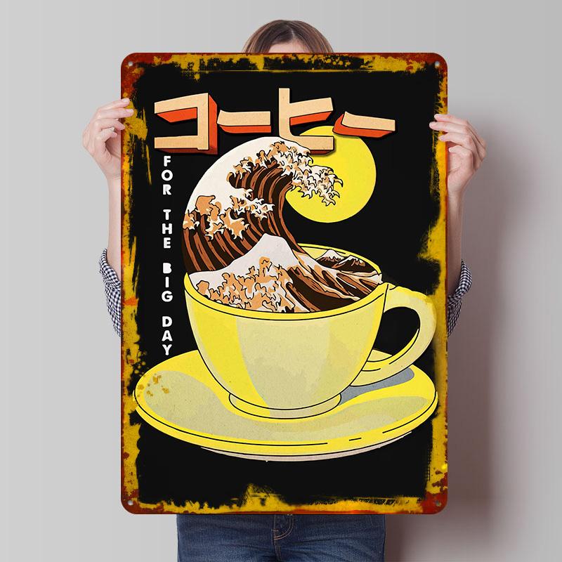 Coffee Wave for the Big Day Printed Poster Customized Wall Art Retro Vintage Metal Tin Signs for Gaming Room Decoration Cozy