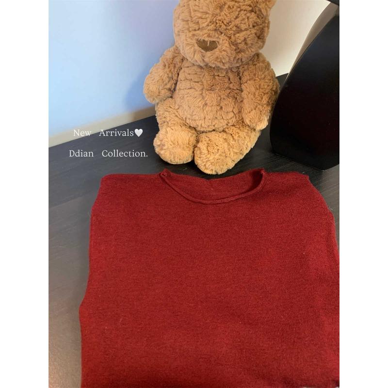 Простая базовая трикотажная футболка с круглым вырезом для женщин, осенне-зимняя, повседневная, свободного кроя, для ношения под низ, свитер с подвернутыми краями