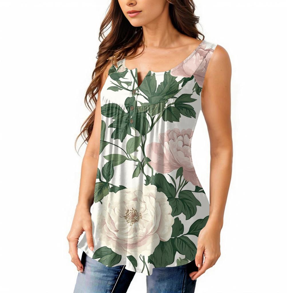 Женская мода плиссированная безрукавка повседневная футболка жилет топ на пуговицах