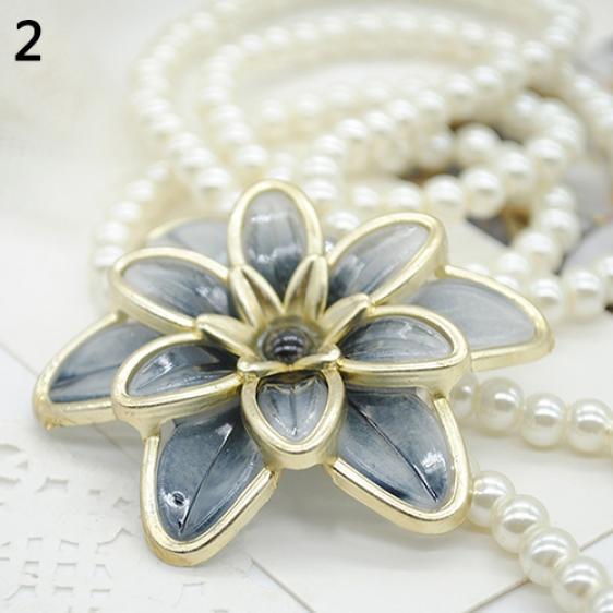 Women's Fashion Jewelry Flower Pendant Faux Pearl Tassels Necklace Sweater Chain ADM