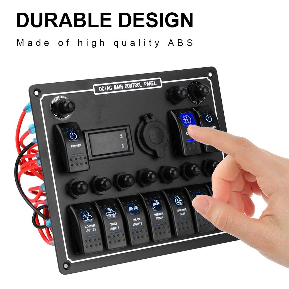 15A DC выход автомобильный авто морской водонепроницаемый защита от перегрузки двойной контроль питания 10 Gang светодиодный AC/DC клавишный переключатель панель