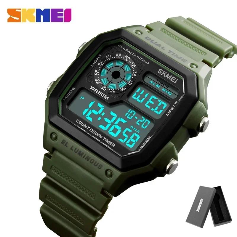 SKMEI 1299 Будильник Мужские Цифровые Часы reloj hombre Уличные Спортивные Часы Модные Мужские Часы с PU Ремешком Многофункциональные Водонепроницаемые Часы