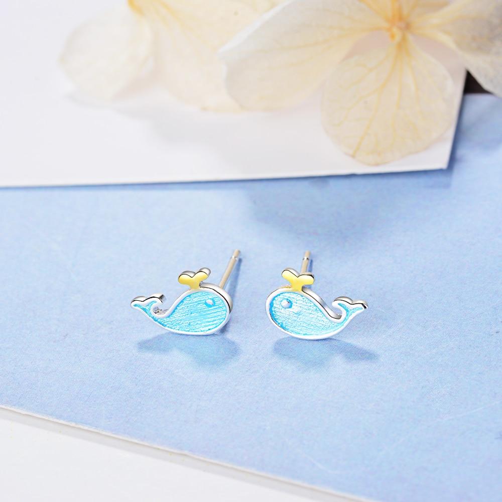 Cute Little Blue Whale Earrings 925 Sterling Silver Marine Animal Earrings For Women Girl Gift Boucle D'oreille S-e646
