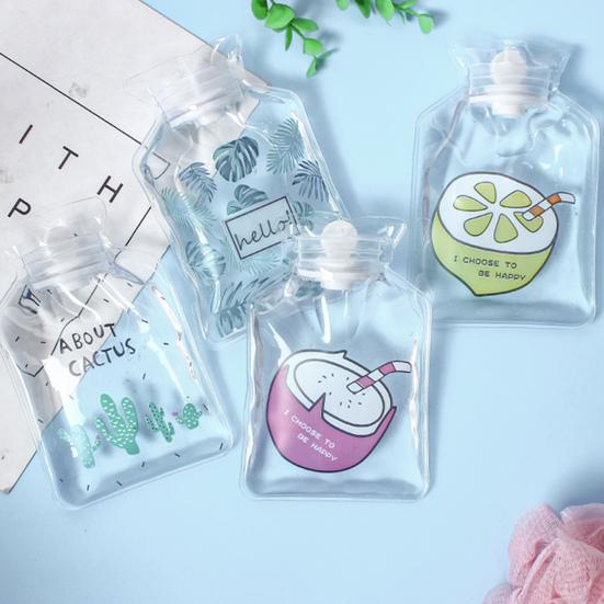 Прозрачный ПВХ мешок для горячей воды с мультяшным узором, герметичный, горячий и холодный компресс, облегчение боли, зимний грелка для рук, ног, бутылка, теплый подарок