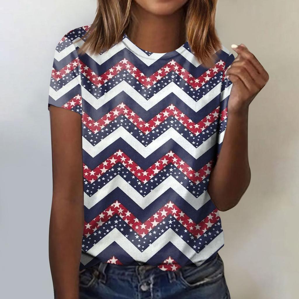 Women's Fashion Casual Independence Day Printed Round Neck Short Sleeve T-Shirt Top