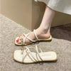 Fashion Stylish Women Flip Flop Cross Strap Slide Sandals Comfortable Toe Loop Beach Slipper with Casual Solid Color Design for Summer