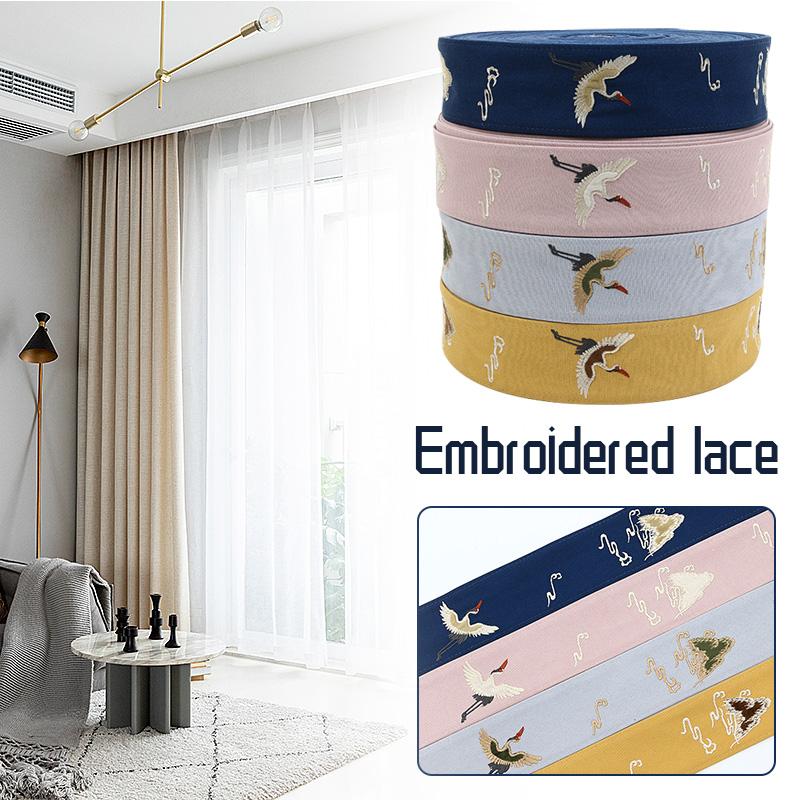1M Vintage Chinese Crane Embroidered Jacquard Ribbon 6.5cm Trim Braid DIY Table Flag Trimmings Garment Hanfu Accessory Craft