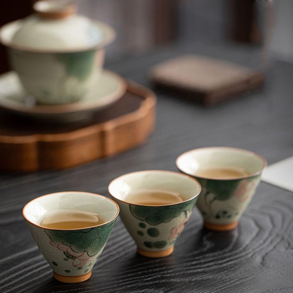 Lotus Graphic Ge Kiln Ceramic Tea Cup Hand-painted Tea Tasting Cups Kung Fu Tea Cup Household