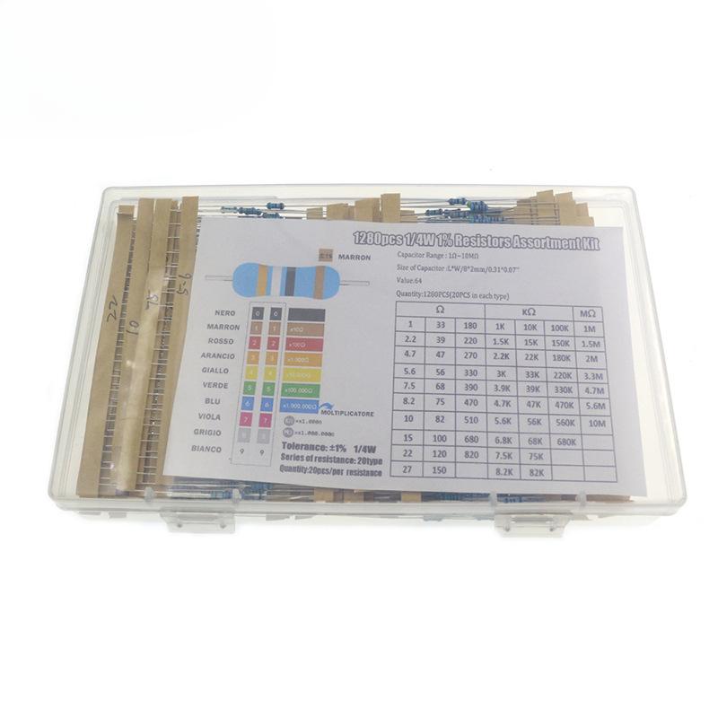 64 вида сопротивления 1280PCS 1ohm-10Mohm металлопленочный резистор резистор комплект 1280