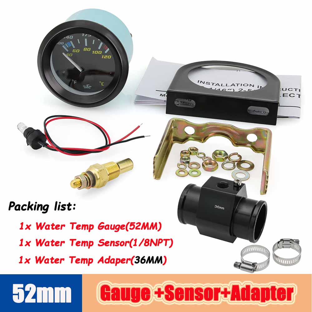 40-120℃/100-250℉ двойной измеритель температуры мотоцикла 52 мм автоматический датчик температуры с адаптером датчика 1/8NPT для бензинового автомобиля