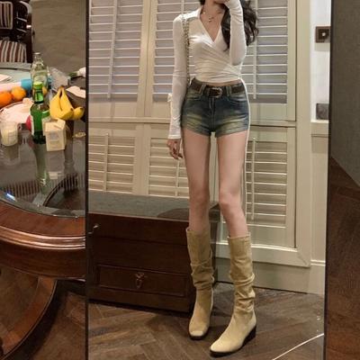 2025 новые весенне-осенние сапоги детские длинные сапоги толстый каблук сапоги на меху западные ковбойские сапоги высокие тонкие рыцарские сапоги