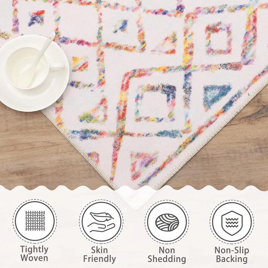 Бохо Акцентный Ковер – Устойчивый к Пятнам Нескользящий Напольный Коврик для Гостиной в Фермерском Стиле, Спальни, Офиса, Дизайн в Землистых Цветах