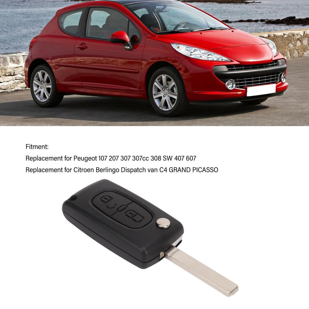 Flip Key Fob Case, 2 Buttons Black Easy Carry, Peugeot 107 207 307cc 308
