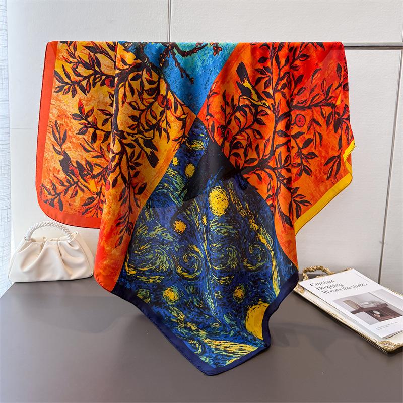 Contrast color art simulation silk high-end large square scarf silk scarf printing travel shawl scarf sunscreen headscarf women's scarf