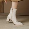 Krazing Pot Базовый дизайн из микрофибры, зимние женские ботильоны на толстом среднем каблуке с острым носком, эластичные ботинки