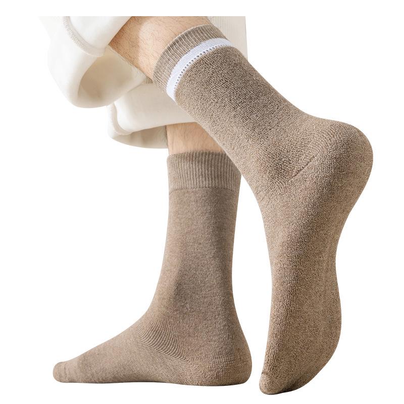 Мужские толстые плюшевые носки средней длины для зимы, весны и осени с махровой подошвой и однотонными цветами