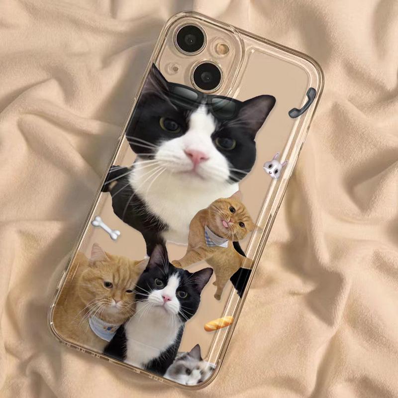 Милый прозрачный чехол для телефона с кошкой для iPhone 17 Air 16 15 14 13 Чехлы 15 16 Pro Max 17 Air 12 11 14 Plus 16promax Fundas Мягкий чехол из ТПУ