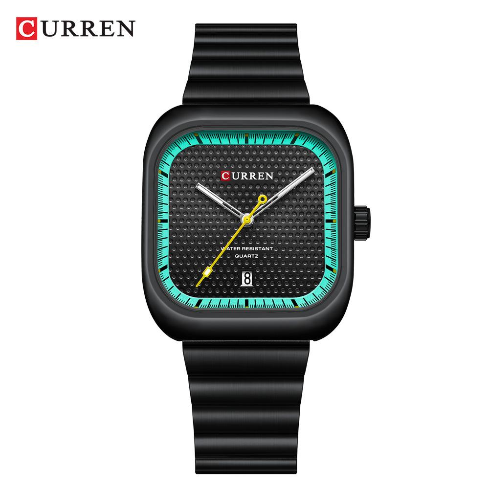 Men's Casual Quartz Watch Creative Square Calendar Dial Stainless Steel Strap Men's Wristwatch Festival Gift Men's Exquisite Gift Watch