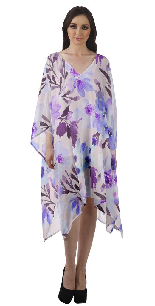Moomaya Georgette Short Caftan Midi Dress Beach Swimwear Cover Up Womens