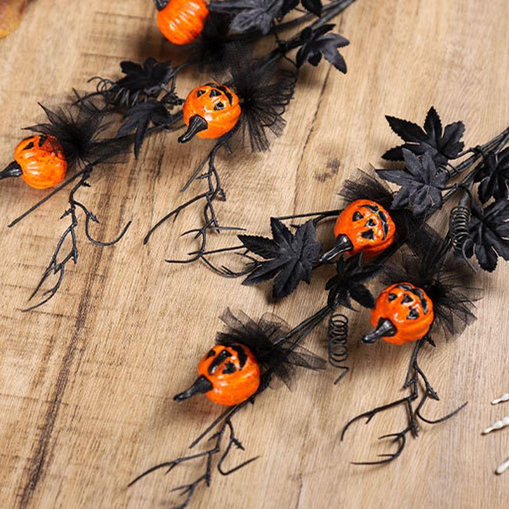 Black Halloween Maple Pumpkin Branches Gothic Flowers Plastic Artificial Maple Leaf Pumpkin Scary DIY Fake Plants