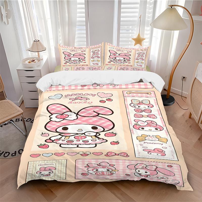3 шт. Постельное белье My Melody Blooms, Включает 1 пододеяльник и 2 наволочки, Без наполнителя, Мягкое и удобное, Для спальни дома S067
