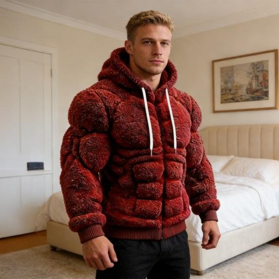 Мужская толстовка с мышцами Реалистичная 3D-печать Пуловер Свитшот Мускулистый Теплый Пушистый Толстовка с капюшоном для вечеринки Уличная одежда