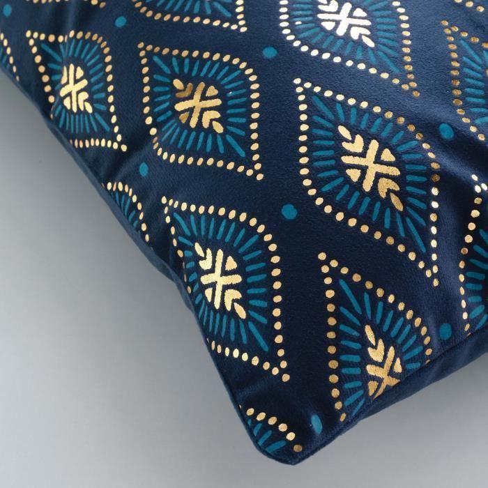 Housse de coussin - Sophia - 40 x 40 cm - Polyester velours - Motif or - Intérieur